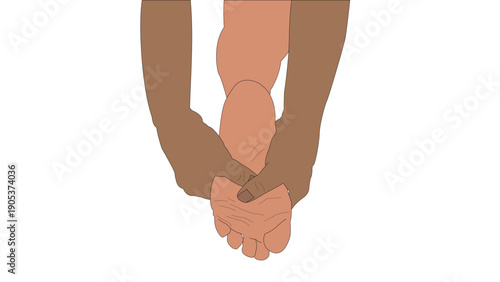 Two hands massaging bare feet sole