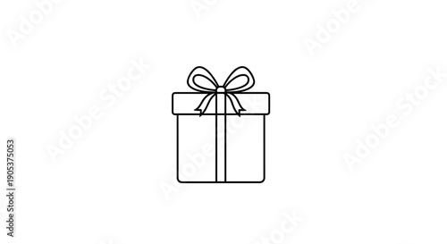 Simple Line Drawing of a Gift Box with Ribbon.