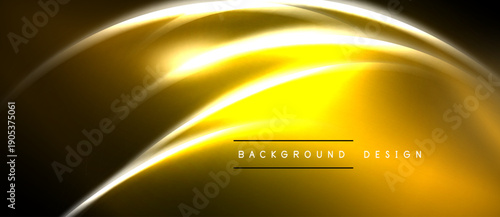 Abstract golden wave design. Smooth curves, bright light effects, dark background create dynamic visual impact. Modern, elegant presentation.