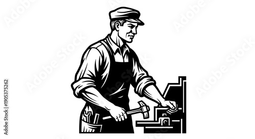 Skilled craftsman working diligently with tools and machinery.