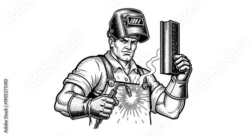 Skilled Welder in Protective Gear Performing Metalwork.