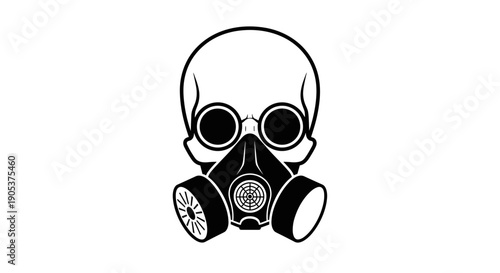 Skull Wearing Gas Mask Illustration.