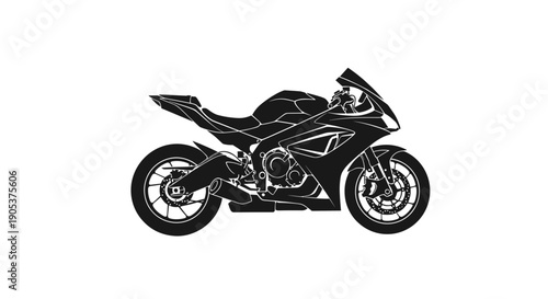 Sleek Black Sport Motorcycle Silhouette Side View.