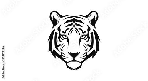 Striking Black and White Tiger Head Illustration.