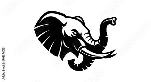 Stylized Black and White Elephant Head Graphic.