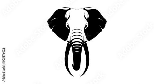 Stylized Black and White Elephant Head Illustration.