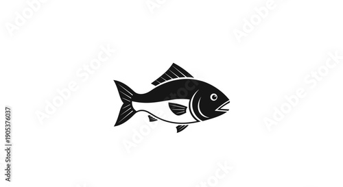 Stylized Black and White Fish Illustration.