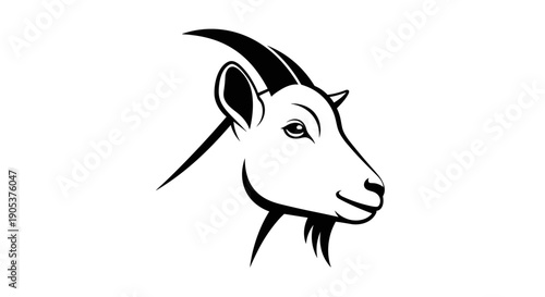 Stylized Black and White Goat Head Illustration.