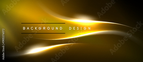 Abstract golden light flows, creating dynamic background. Text reads background design. Dark edges frame bright center.