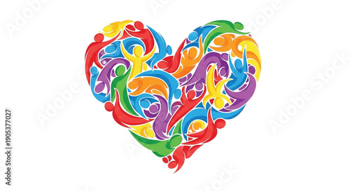 Colorful People Forming Heart Shape Symbol of Unity and Diversity