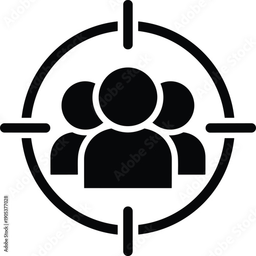 Target crosshair with group of people icon inside isolated design