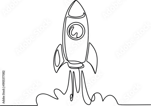 Handdrawn rocket launch with flames isolated illustration