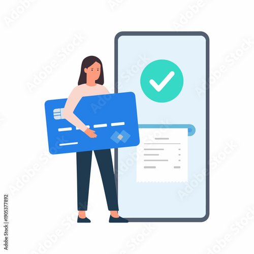 Secure Online Payment Verification Illustration with Credit Card and Mobile Check
