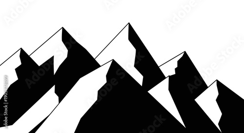 Stylized Black and White Mountain Peaks Illustration.