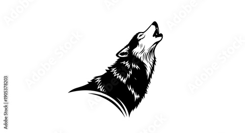 Stylized Black and White Wolf Howling Silhouette.