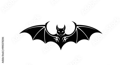 Stylized Black Bat Silhouette with Wings Spread Wide.
