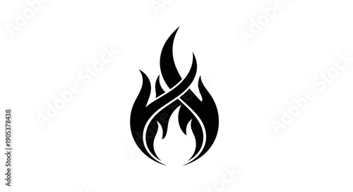 Stylized Black Flame Symbol on White Background.