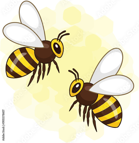Cute Cartoon Bees with Honeycomb Background for Nature and Insect Illustrations