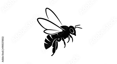Stylized Black Silhouette of a Flying Bee Insect.