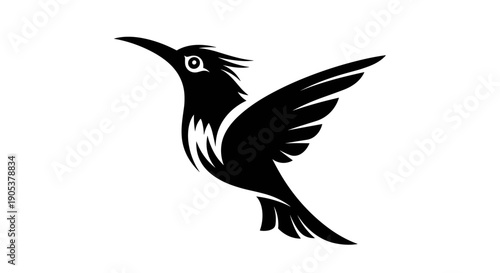 Stylized Black Silhouette of a Hummingbird in Flight.
