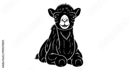 Stylized Black Silhouette of a Baby Camel Lying Down.