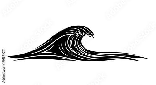 Stylized Black Wave Illustration with Dynamic Lines.