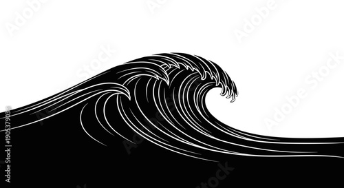 Stylized Black Wave Illustration with White Outline.