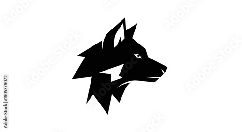 Stylized Black Wolf Head Silhouette Logo Design.