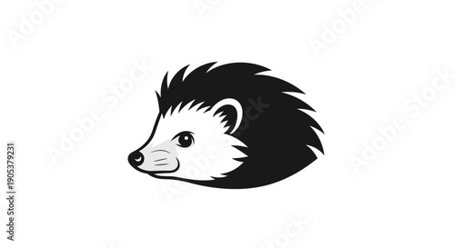 Stylized Hedgehog Head Illustration Black and White.