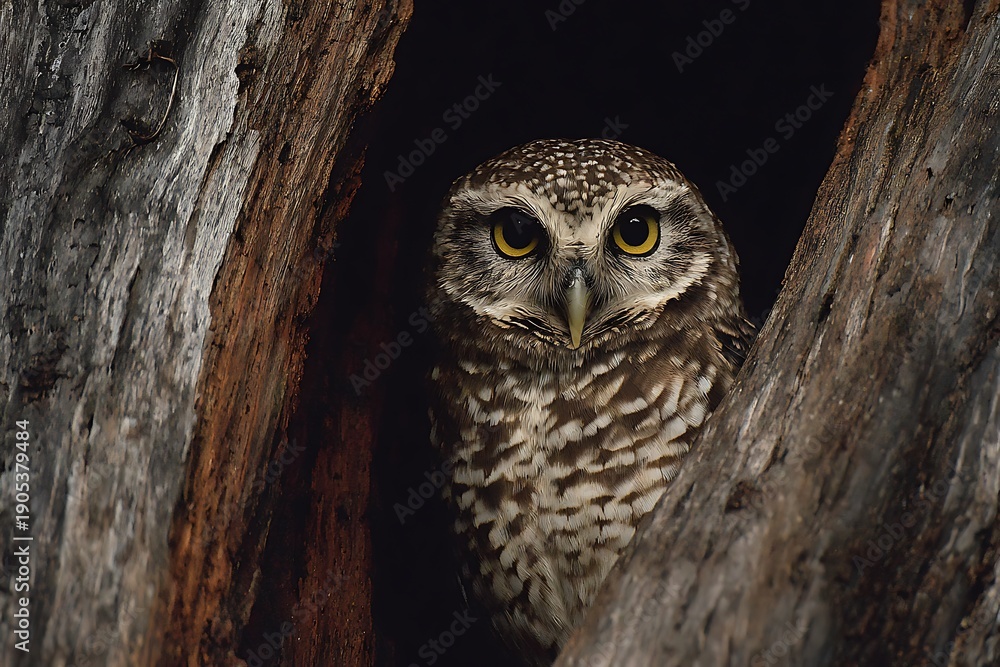 Obraz premium a single owl staring from a hole