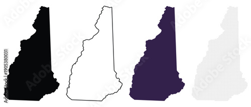 New Hampshire State Outline Collection: Solid, Line, Color, and Dot Map Styles