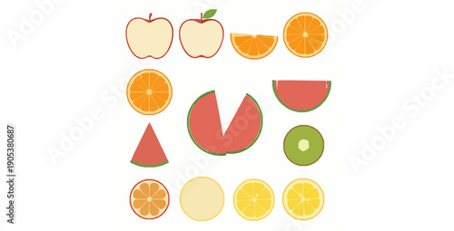 Sliced fruits flat vector set for healthy food and diet illustration