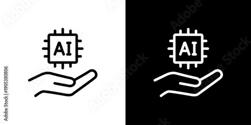 手に乗るAIをイメージした、親しみやすさと未来を象徴するアイコン (ベクター)