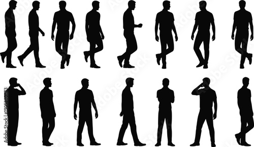 Elderly people Male walking and standing silhouettes showing casual poses, movement, body posture and 
