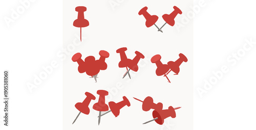 Red pushpin thumbtack collection for notes realistic 3D vector set