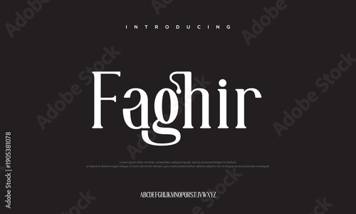 Faghir typography introduction : An elegant design introducing the Faghir typeface, showcasing a minimalist and sophisticated aesthetic ideal for various creative projects.