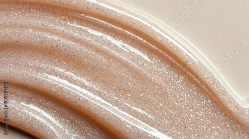 Close-Up Macro Texture of Silky Serum Swirl with Glittery Shine on Soft Beige Surface for Skincare and Beauty Stock Photography