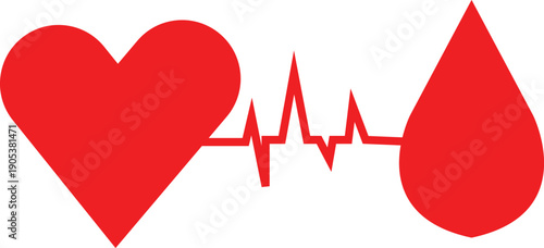 Blood Donation Concept with Heart Heartbeat and Red Drop