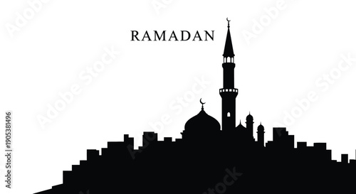 Ramadan mosque silhouette on hill with copy space