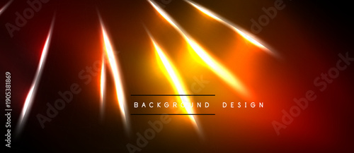 Dynamic neon lines radiate from center. Warm orange, yellow hues contrast dark background. Modern design element for visuals.