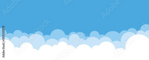 Blue sky background with layered soft clouds in a clean cartoon style, minimal illustration with copy space
