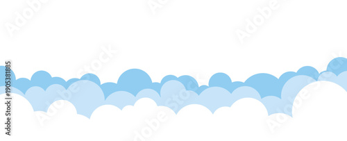 Layered blue cloud border illustration, isolated on transparent background, suitable for sky themes, children designs, and decorative layouts