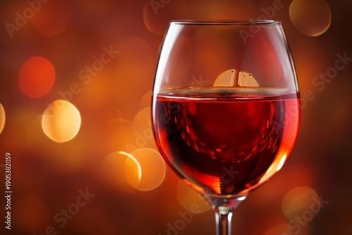 Macro close-up of elegant red wine glass with rich reflections