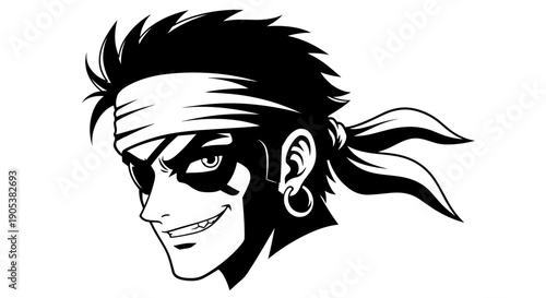 Stylized Pirate Head with Bandana and Eye Patch.