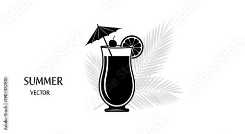 Summer Cocktail Drink with Umbrella and Lemon Slice.