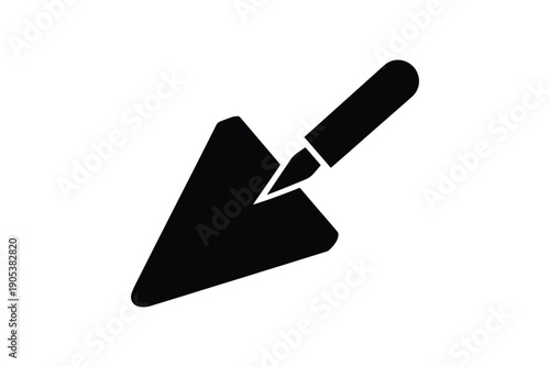 Construction trowel silhouette icon showing masonry hand tool for building work and plastering tasks in black