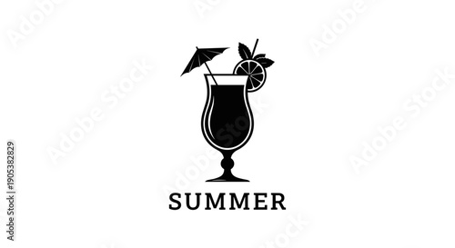 Summer Cocktail Icon with Umbrella and Citrus Slice.
