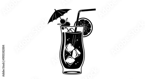 Tall Glass Cocktail with Ice and Garnish.