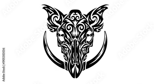 Tribal Boar Head Tattoo Design with Tusks.