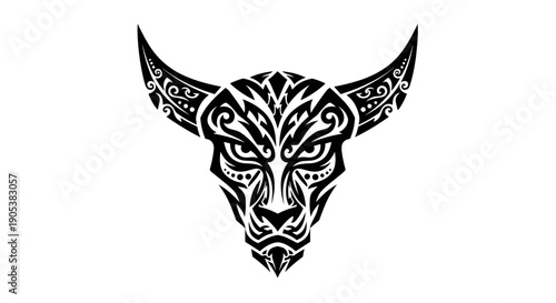Tribal Bull Head Tattoo Design with Intricate Patterns.